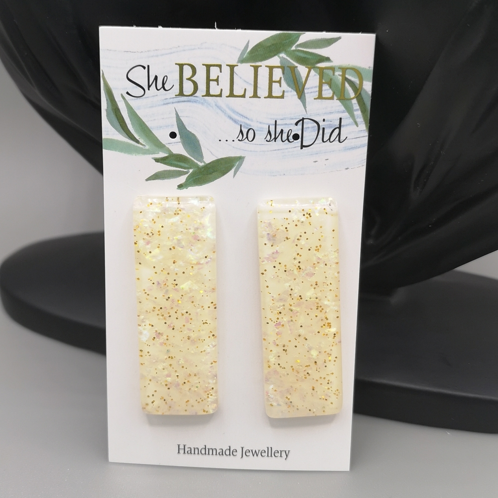 FREE add-on. Iridescent & Gold Glitter Resin Rectangle Earrings